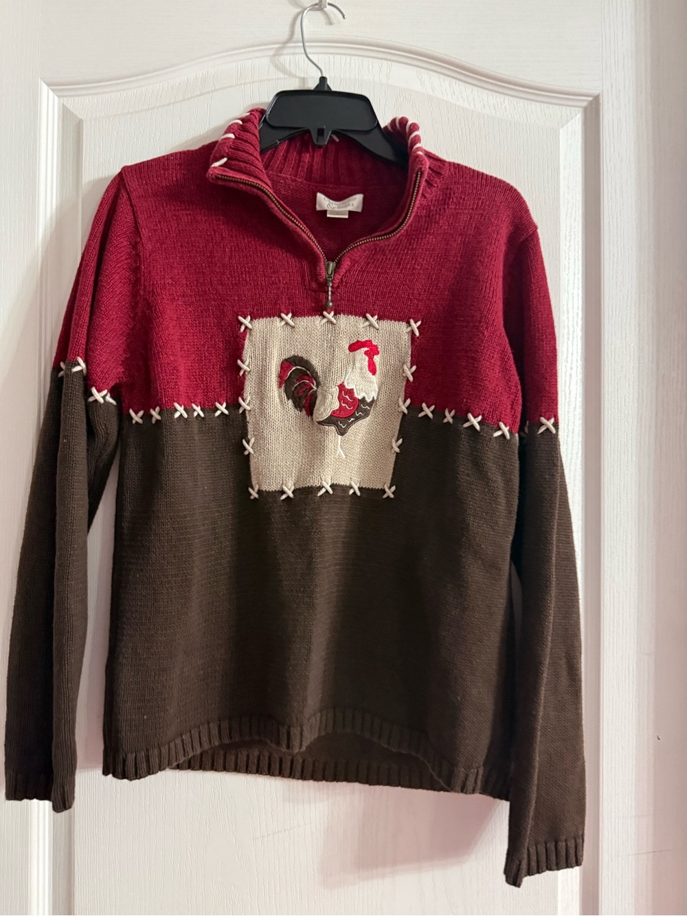 Christopher & Banks Quarter Zip Colorblock Rooster Sweater Sz M. SP-40